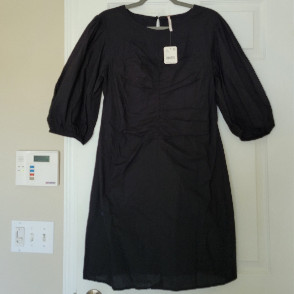 Free people black mini dress with 3/4 sleeves size large